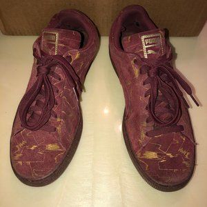 Puma Suede Brush Emboss Metallic (Red/Gold)